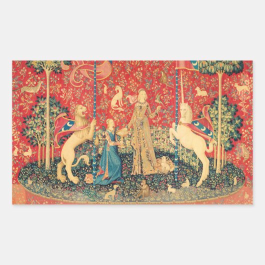 LADY EN UNICORN Fantasy Flowers, Animals Rechthoekige Sticker (Voorkant)