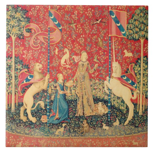 LADY EN UNICORN Fantasy Flowers, Animals Tegeltje (Voorkant)