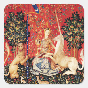 LADY EN UNICORN Fantasy Flowers, Animals Vierkante Sticker