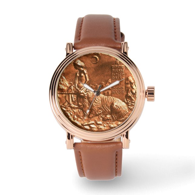 LADY en UNICORN Medieval Medallion Horloge (Voorkant)
