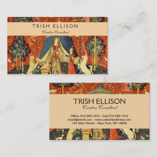 Lady en Unicorn Medieval Tapestry Art Busines Visitekaartje
