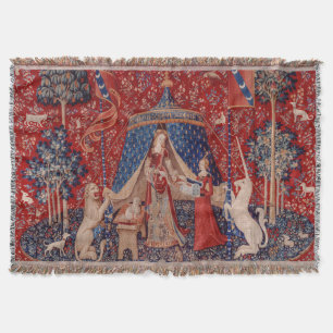 Lady en Unicorn Medieval Tapestry Desire Deken