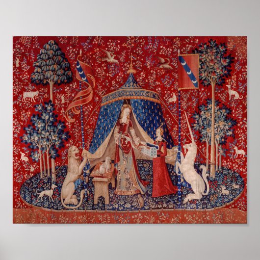 Lady en Unicorn Medieval Tapestry Desire Poster (Voorkant)