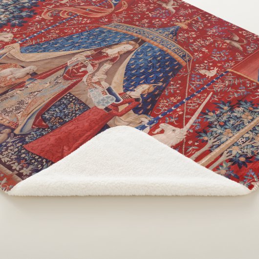 Lady en Unicorn Medieval Tapestry Desire Sherpa Deken (3/4)