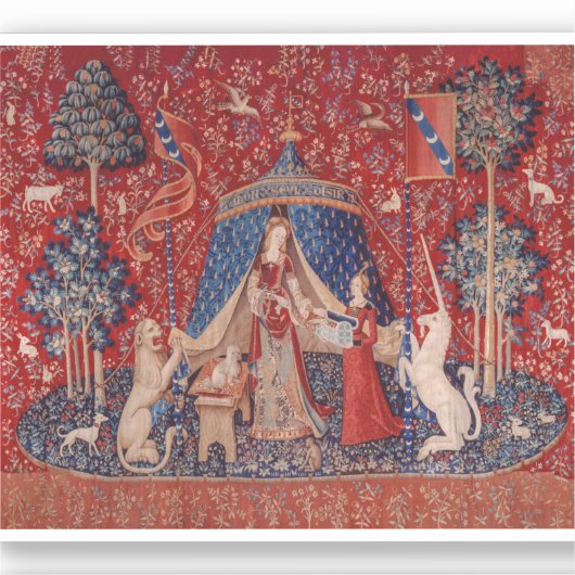 Lady en Unicorn Medieval Tapestry Desire Sticker (Voorkant)