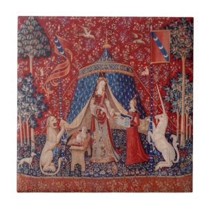 Lady en Unicorn Medieval Tapestry Desire Tegeltje