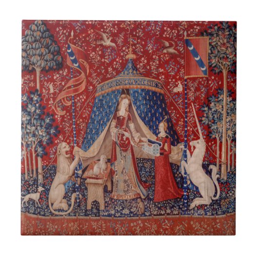 Lady en Unicorn Medieval Tapestry Desire Tegeltje (Voorkant)
