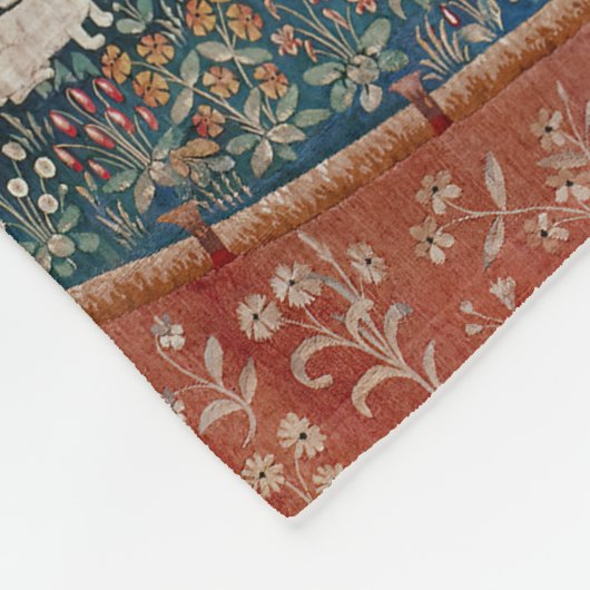 Lady en Unicorn Medieval Tapestry Hearing Fleece Deken (Hoek)