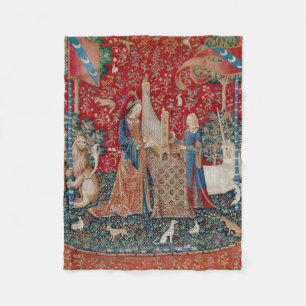 Lady en Unicorn Medieval Tapestry Hearing Fleece Deken