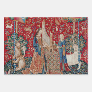 Lady en Unicorn Medieval Tapestry Hearing Inpakpapier Vel