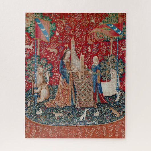 Lady en Unicorn Medieval Tapestry Hearing Legpuzzel (Verticaal)