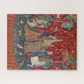 Lady en Unicorn Medieval Tapestry Hearing Legpuzzel (Horizontaal)
