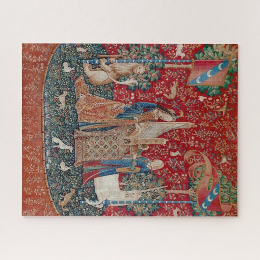 Lady en Unicorn Medieval Tapestry Hearing Legpuzzel (Horizontaal)