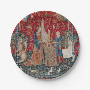 Lady en Unicorn Medieval Tapestry Hearing Papieren Bordje