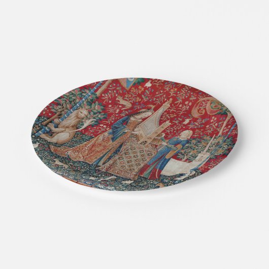 Lady en Unicorn Medieval Tapestry Hearing Papieren Bordje (Gekanteld)