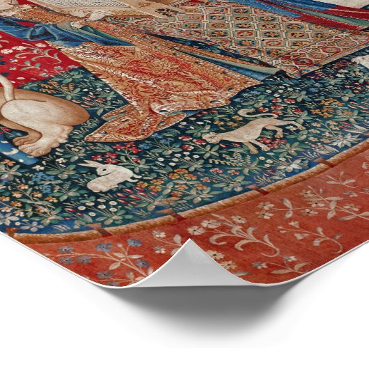 Lady en Unicorn Medieval Tapestry Hearing Poster (Hoek)