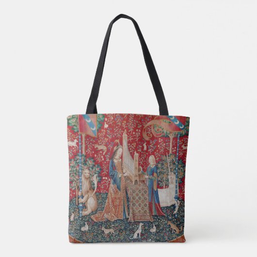 Lady en Unicorn Medieval Tapestry Hearing Tote Bag (Achterkant)