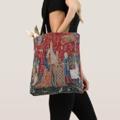 Lady en Unicorn Medieval Tapestry Hearing Tote Bag (Dichtbij)