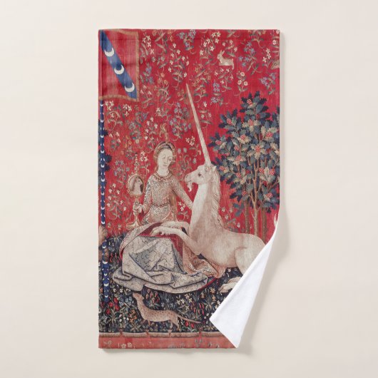 Lady en Unicorn Medieval Tapestry Sight Bad Handdoek (Handdoek)