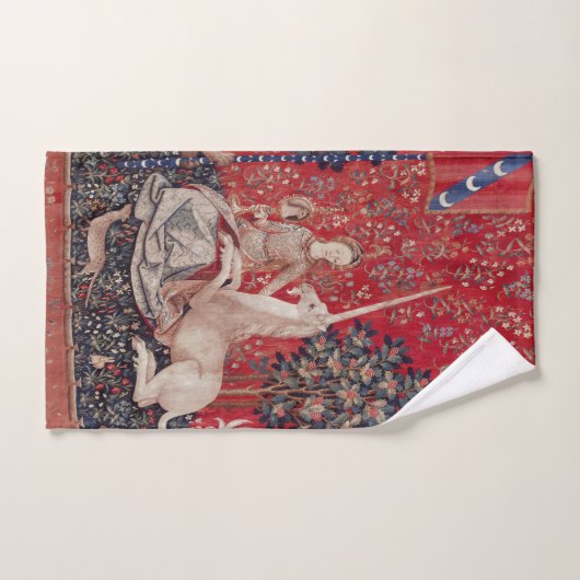 Lady en Unicorn Medieval Tapestry Sight Bad Handdoek (Handdoek)