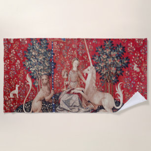 Lady en Unicorn Medieval Tapestry Sight Strandlaken