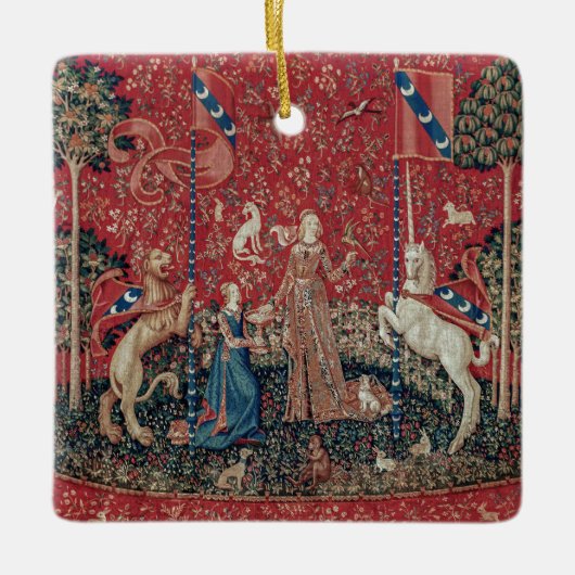 Lady en Unicorn Medieval Tapestry Taste Keramisch Ornament (Voorkant)