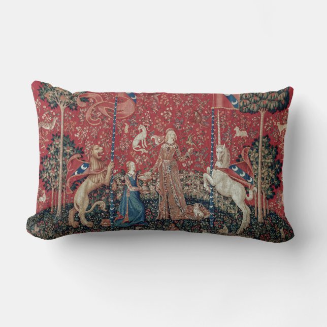 Lady en Unicorn Medieval Tapestry Taste Kussen (Voorkant)