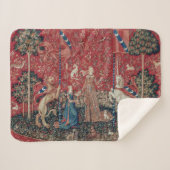 Lady en Unicorn Medieval Tapestry Taste Sherpa Deken (Voorkant (horizontaal))