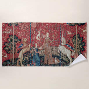 Lady en Unicorn Medieval Tapestry Taste Strandlaken