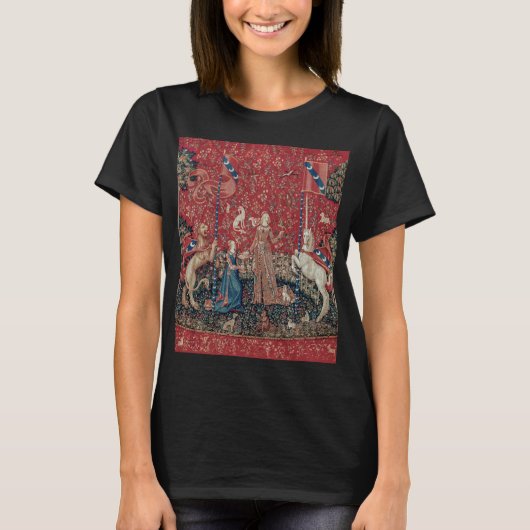 Lady en Unicorn Medieval Tapestry Taste T-Shirt (Voorkant)