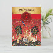 LADY EN UNICORN MONOGRAM RED WAX SEAL PARCHCHMENT KAART (Staand voorkant)