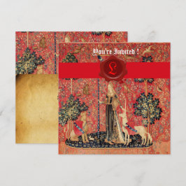 LADY EN UNICORN MONOGRAM RED WAX SEAL PARCHCHMENT KAART