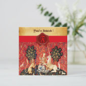 LADY EN UNICORN MONOGRAM RED WAX SEAL PARCHCHMENT KAART (Staand voorkant)