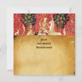 LADY EN UNICORN MONOGRAM RED WAX SEAL PARCHCHMENT KAART (Achterkant)