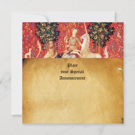 LADY EN UNICORN MONOGRAM RED WAX SEAL PARCHCHMENT KAART (Achterkant)