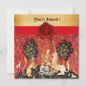 LADY EN UNICORN MONOGRAM RED WAX SEAL PARCHCHMENT KAART (Voorkant)