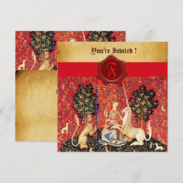 LADY EN UNICORN MONOGRAM RED WAX SEAL PARCHCHMENT KAART