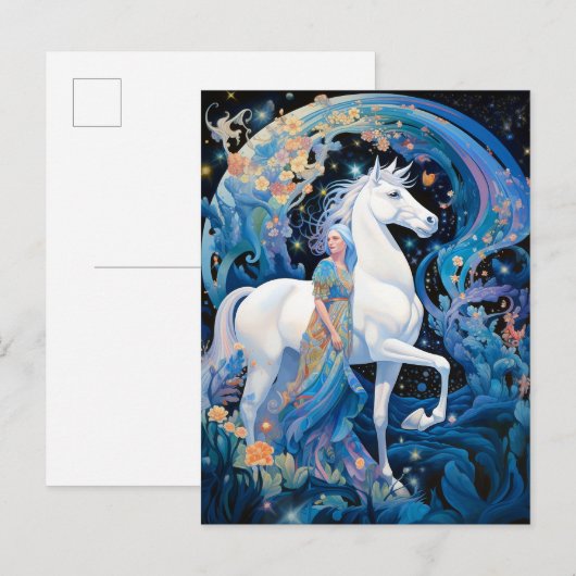 Lady en White Horse Fantasy Kunst Briefkaart (Voorkant / Achterkant)