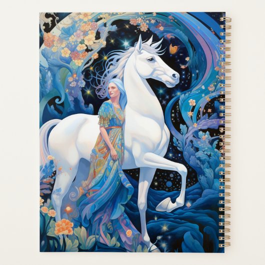Lady en White Horse Fantasy Kunst Planner (Achterkant)