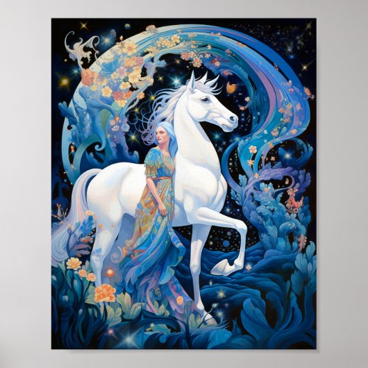 Lady en White Horse Fantasy Kunst Poster (Voorkant)