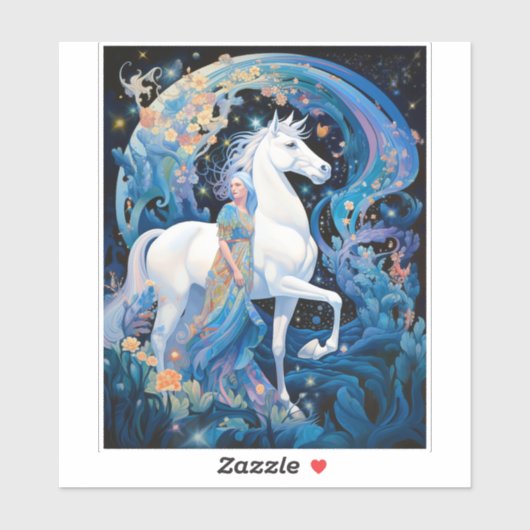 Lady en White Horse Fantasy Kunst Sticker (Vel)