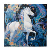 Lady en White Horse Fantasy Kunst Tegeltje (Voorkant)