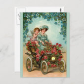  Lady fährt Auto mit Engel Briefkaart (Voorkant / Achterkant)