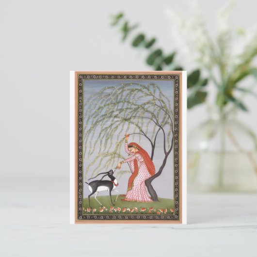 LADY FEEVOEDER ANTELOPE ANCIENT INDIA ART BRIEFKAART (Staand voorkant)