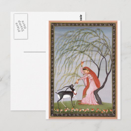 LADY FEEVOEDER ANTELOPE ANCIENT INDIA ART BRIEFKAART (Voorkant / Achterkant)