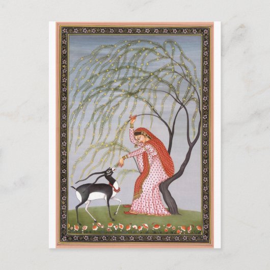 LADY FEEVOEDER ANTELOPE ANCIENT INDIA ART BRIEFKAART (Voorkant)