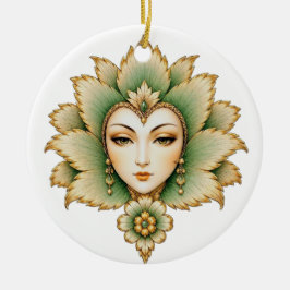 Lady Flower Emerald & Gouden Oorbellen | Perzische Keramisch Ornament