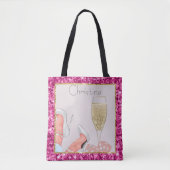 Lady Gambler Pink Glitter Dice & Diamonds-Canvas t Tote Bag (Voorkant)