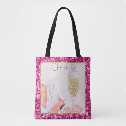 Lady Gambler Pink Glitter Dice & Diamonds-Canvas t Tote Bag (Voorkant)