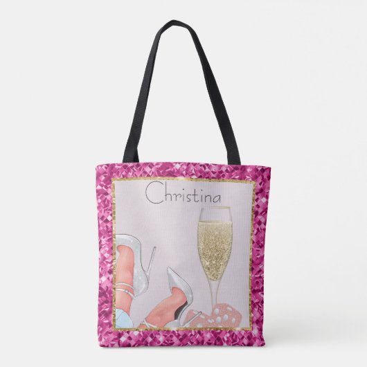 Lady Gambler Pink Glitter Dice & Diamonds-Canvas t Tote Bag (Achterkant)